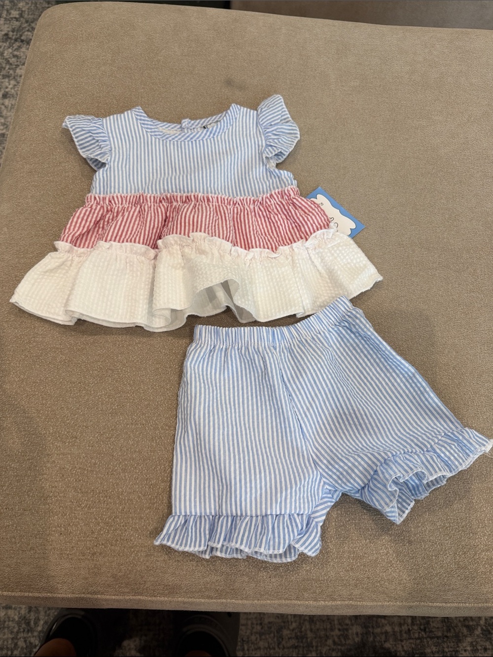 Striped Ruffle Two-Piece Toddler Set in Blue, Pink & White